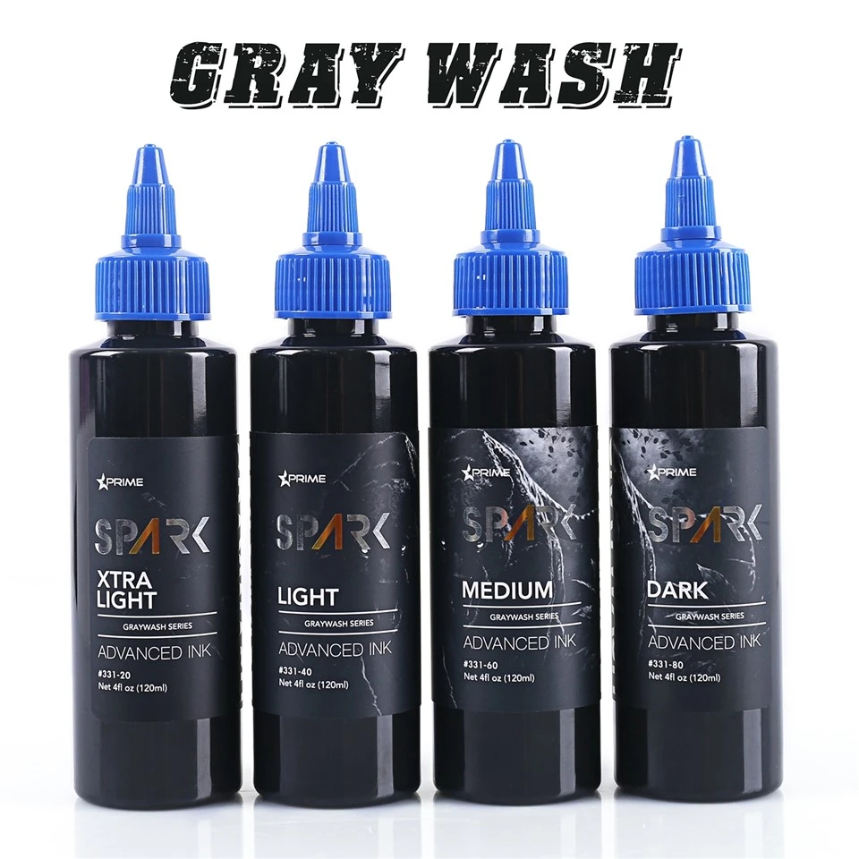 סט בקבוקים של Spark Greywash Tattoo Ink - 4 Oz